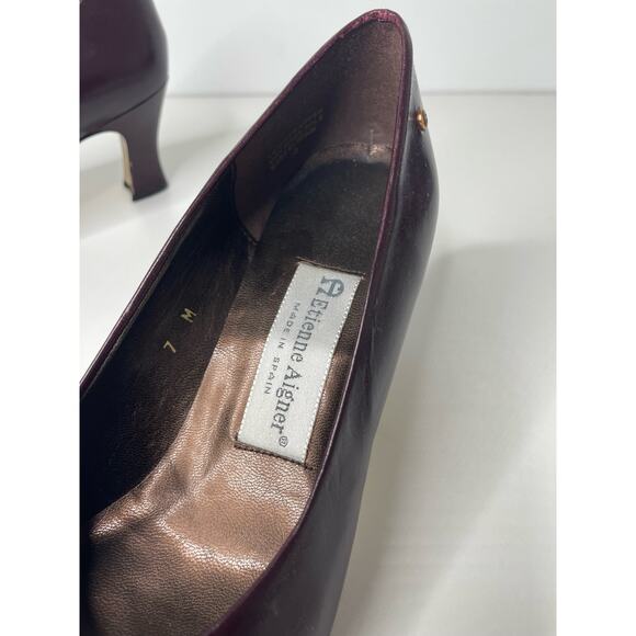 Etienne Aigner Danube Leather Slip On Mid Heel Dress Pumps Burgundy Womens Sz 7M - Picture 4 of 15